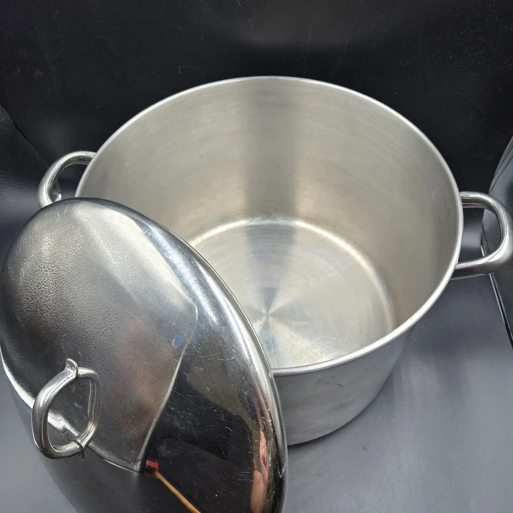 Vtg 1801 Revere Ware 16 Qt Stock Pot w/Lid Stainless Steel Heavy Bottom 2056